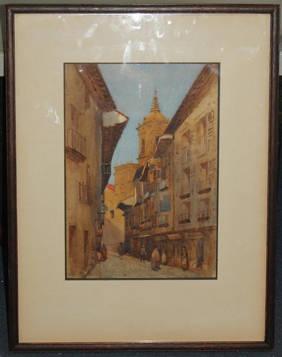 Gardon Grant Smith (1860-1913) Fuenterrabia, Spain 1894 and 2 street scenes, largest 13.5 x 9.5in.